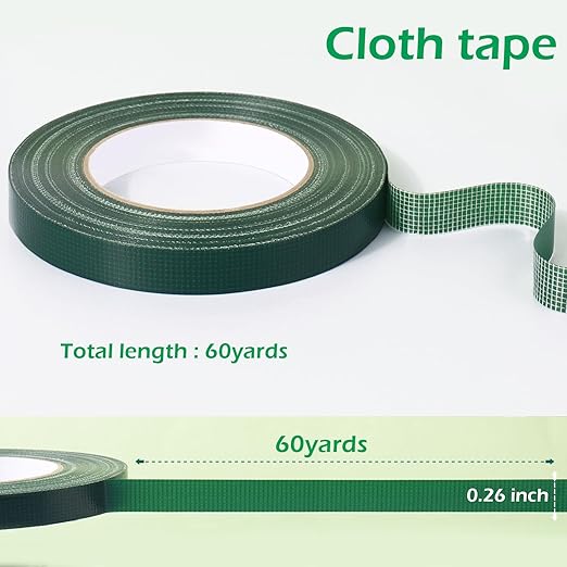 GLAMFIELDS Floral Tape Green, Flower Wrap Adhesive Waterproof Tape for Bouquets 0.26" (60 Yd/180 Ft) - 1 Roll/Green