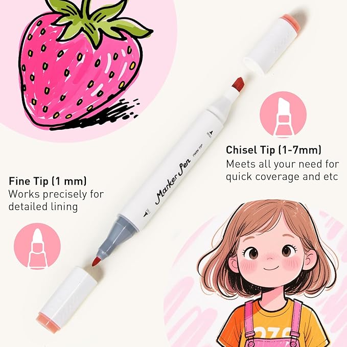 Alcohol Markers Set, 80 Colors Dual Tip Art Markers with Broad and Fine Tips for Adult Coloring Books, Drawing, Illustration, Sketching, No Bleed Ink Supplies