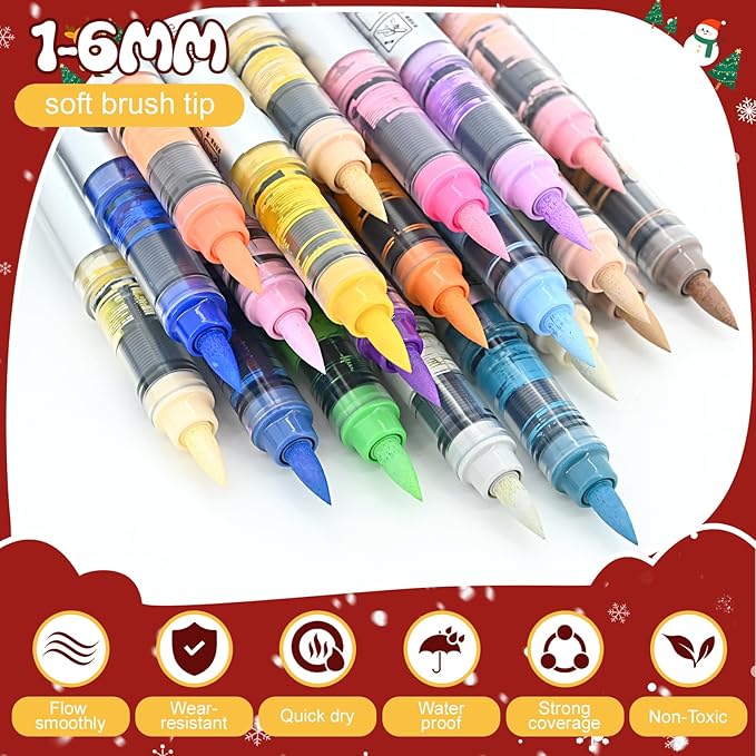 9 Color Acrylic Paint Markers, Brush Tip Acrylic Paint Pens With Visual Ink Window, Fabric Paint Markers for Clothes, Textile - High Coverage on Wood, Glass, Rock - DIY Art Supplies for Kids, Adults