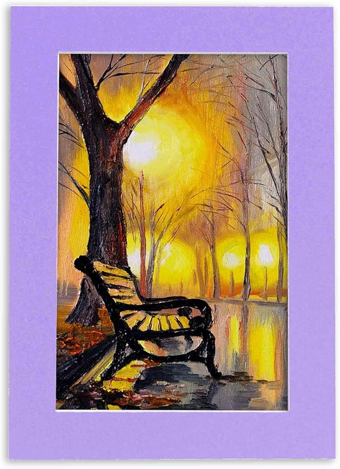 Pack of 25 Acid Free 8.5x11 Mats Bevel Cut for 7x9 Photos - Light Purple Precut Matboards With Backing Boards and Clear Photo Mat Bags For Pictures, Photos, Framing - 4-ply Thickness