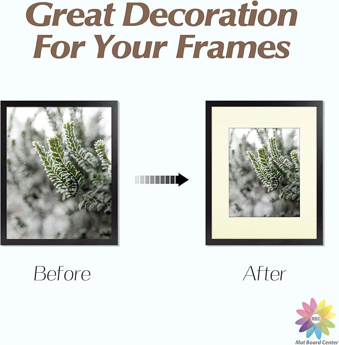 Mat Board Center, Pack of 10, 11x14 for 8x10 Ivory Color Mats - Bevel Cut, Acid Free, 4-ply Thickness, White Core - for Pictures, Photos, Framing