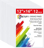Simetufy 12 Pack 12x16 Inch Large Canvas Boards for Painting Flat Canvas Panels, Gesso Primed Acid-Free 100% Cotton for Acrylic Oil Watercolor Tempera Paint