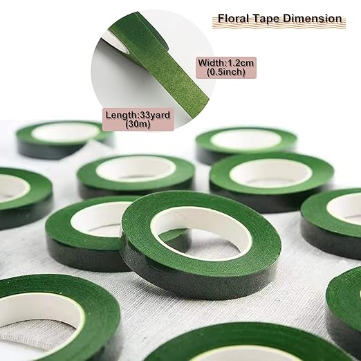 12 Rolls 1/2 Inch 30 Yard Green Floral Tape for Bouquet Stem Wrapping - Adhesive, Waterproof and Flexible (Olive Green+Dark Green)
