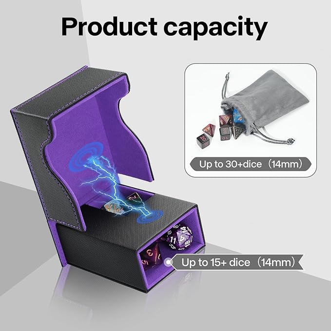 Dice Roller Tower, Premium DND Magnetic Dice Tray, Foldable PU Leather Dice Tower RPG Gifts for Dungeons and Dragons MTG Dm & Player Black/Violet