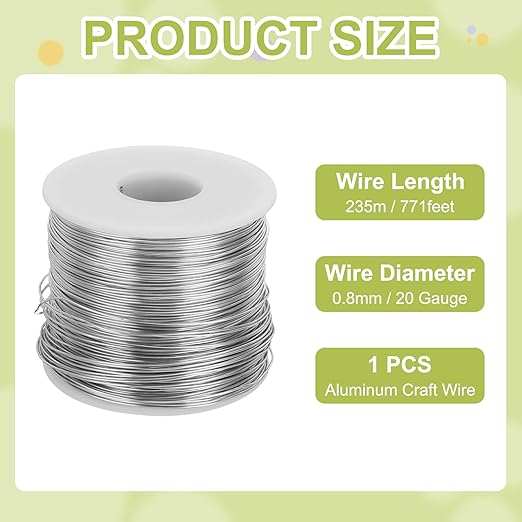 MECCANIXITY 20 Gauge Anodized Aluminum Craft Wire Bendable Bonsai Training Wire 771 Feet 0.8mm for Sculpting Crafts Wreath Floral Beading Jewelry Making, Silver Tone