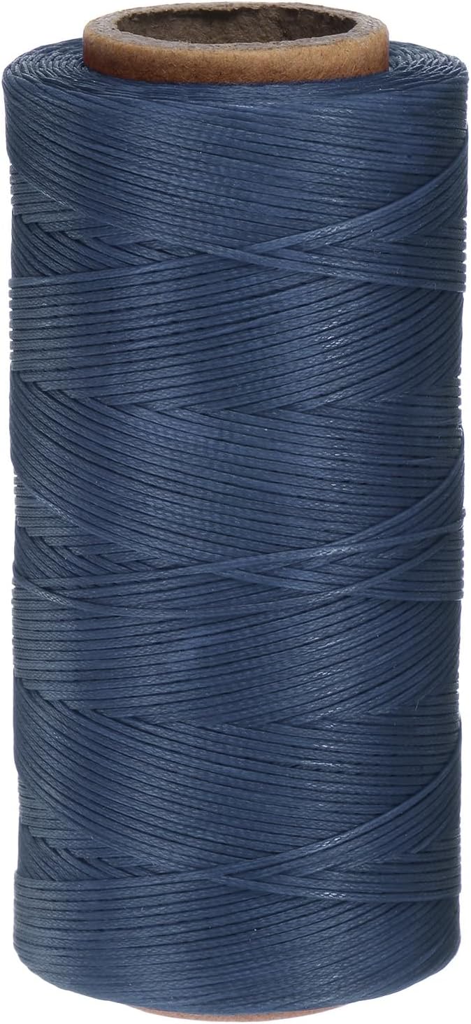 uxcell Leather Sewing Waxed Thread, 284 Yards / 260m 0.8mm 150D Flat Polyester All-Purpose Threads for Leather Crafts, Bookbinding, Denim Blue