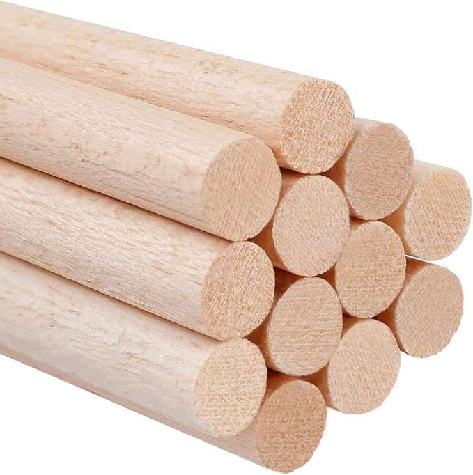 1/2 x 12 Inch Round Wood Dowel Rods Wood Sticks Wooden Dowel Rods Unfinished Wood Balsa Wood Sticks for Crafts and DIY Projects, 12 PCS