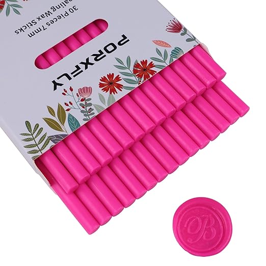 30 Pieces 7mm Sealing Wax Sticks for Glue Gun,PORXFLY Mini Wax Seal Sticks Great for Seals Stamp,Cards Envelopes,Wedding Invitations,Gift Wrapping,Wine Packages (Rose Red)