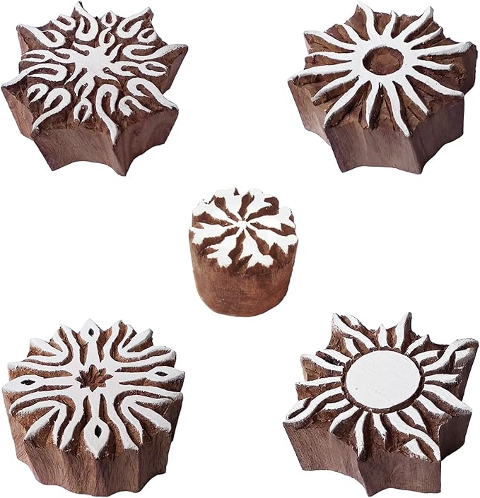Royal Kraft Sun Wooden Printing Stamps (Set of 5) - DIY Henna Fabric Textile Paper Clay Pottery Blocks Htag2219
