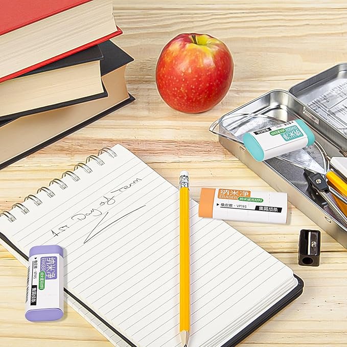 Pencil Erasers, Rubber Erasers, Erasers for Pencils, Erasers for School, Bright Colors, Pack of 6