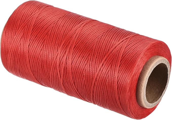 MECCANIXITY Waxed Thread,284 Yard 0.8mm 150D Flat Wax Thread Polyester Waxed String for Leather Sewing Hand Weaving Book Binding Home Decoration, Red