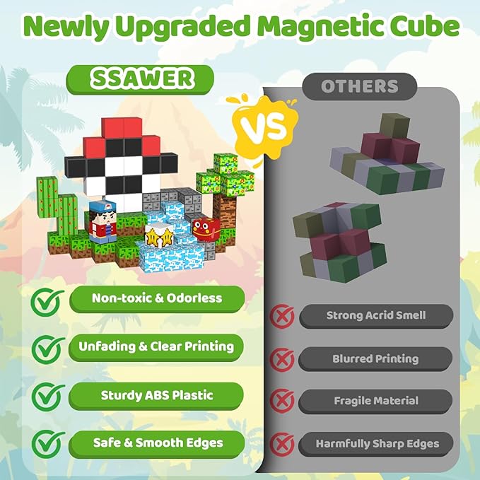 Magnetic Blocks, 208PCS Magnetic Building Blocks, Stacking Magnets for Kids, Sensory Toy for STEM Constructions Magnet Blocks for Boys Girls Age 3+, Christmas Birthday Gifts