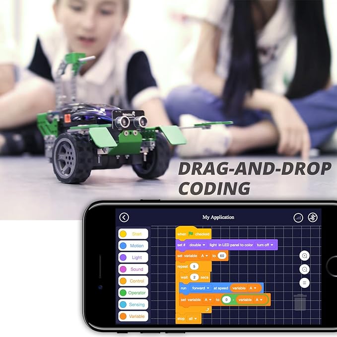Robobloq Qoopers 6 in 1 Programming Robot Building Kit with Remote Control, LED Martrix, Ultrasonic Sensor etc. for Scratch Arduino Python Learning, Coding Toy for Kids