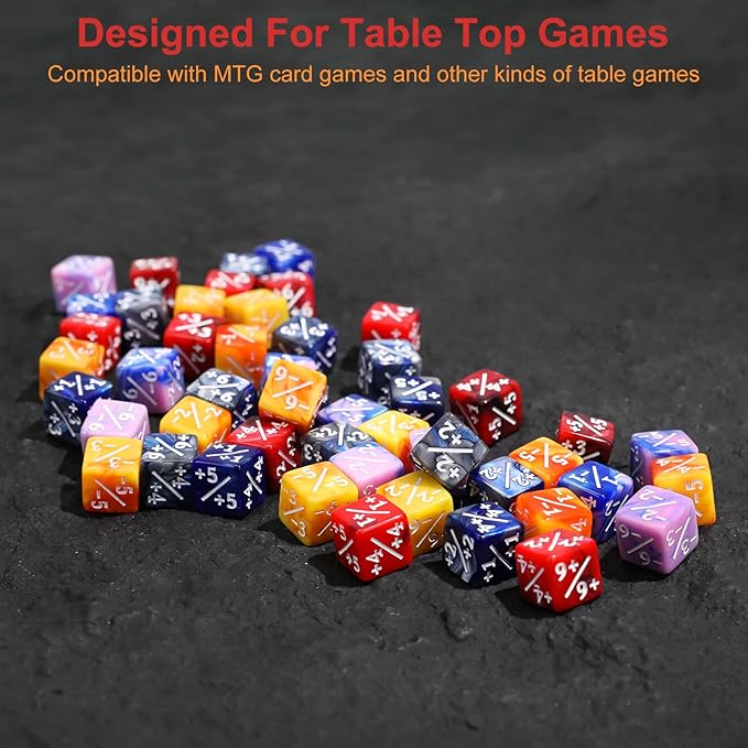 SIXPOINTS 108PCS 12mm MTG Counter Dice +1/+1 Tokens 6 Sided Dice & MTG Keyword Counters Tokens Set for Magic The Gathering, MTG, TCG, Card Games Accessories (4 Color Dices#E + MTG Keyword Counters)
