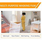 Pre-Taped Masking Film for Painting 59inx65ft Plastic Painters Sheeting Tape and Drape Painters Paper Rolls for Automotive Painting Covering (4 Rolls+2 Tapes)