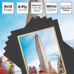 Mat Board Center, Double Mat - Acid Free, 8-ply Thickness, White Core - for Pictures, Photos, Framing (Black Over Gold, 11x14 for 8.5x11, Pack of 5)