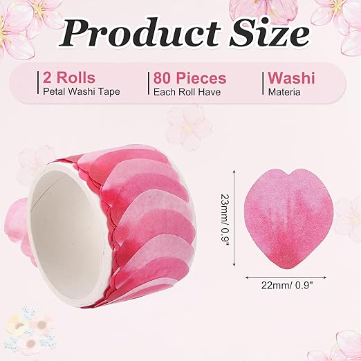 uxcell 2 Rolls Petal Washi Tape, 80 Pieces Floral Decorative Tape Colored Masking Tapes Crafting Supplies for DIY Crafts, Gift Wrapping, Scrapbook, Party Decorations, Small Wine Red