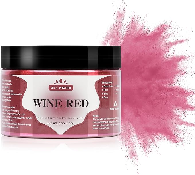 Mica Powder - 100g Mica Powder for Epoxy Resin - Metallic Color Pigment for Resin, Soap, Bath Bombs, Eye Shadow, Nails, DIY Crafting Projects etc. (Wine Red)
