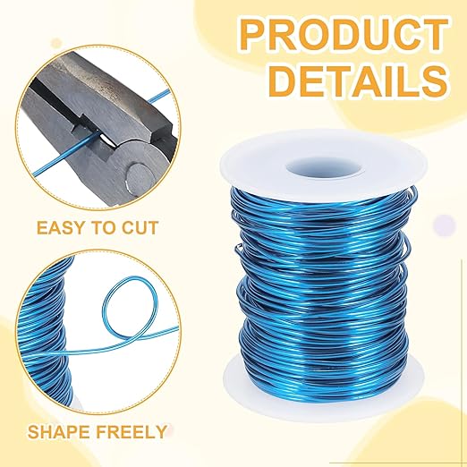 uxcell 16 Gauge / 1.5mm Anodized Aluminum Wire for Jewelry Craft Making, 102 Feet Bendable Flexible Wire for DIY Home Decor Gardening Sculpture, Blue