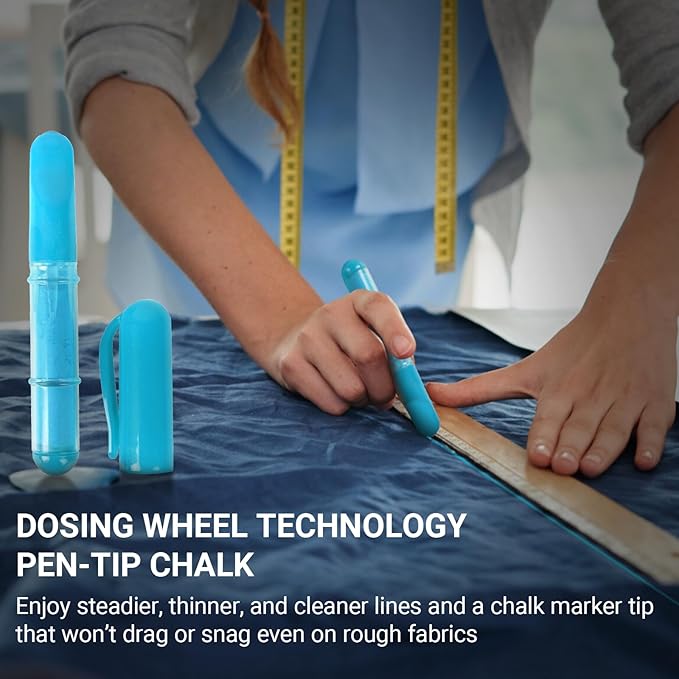 (2-pack) Fabric Chalk Markers -Erase Tailor’s Chalk for Quilting and Sewing - Compatible with Most Fabrics - With Dosing Wheel Technology, Yellow & White