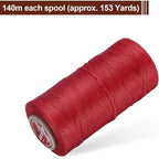 uxcell Flat Leather Sewing Waxed Thread, 140m / 153 Yards Polyester Wax String, 300D Wax Stitching Cord for Leather Crafts, Bookbinding, Bracelets Braided, Red