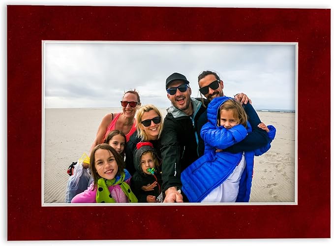 8x10 Mat Bevel Cut for 5.5x8.5 Photos - Acid Free Bright Red Suede Precut Matboard With Backing Board and Crystal Clear, Self Seal Photo Mat Bag - For Pictures, Photos, Framing - 4-ply Thickness