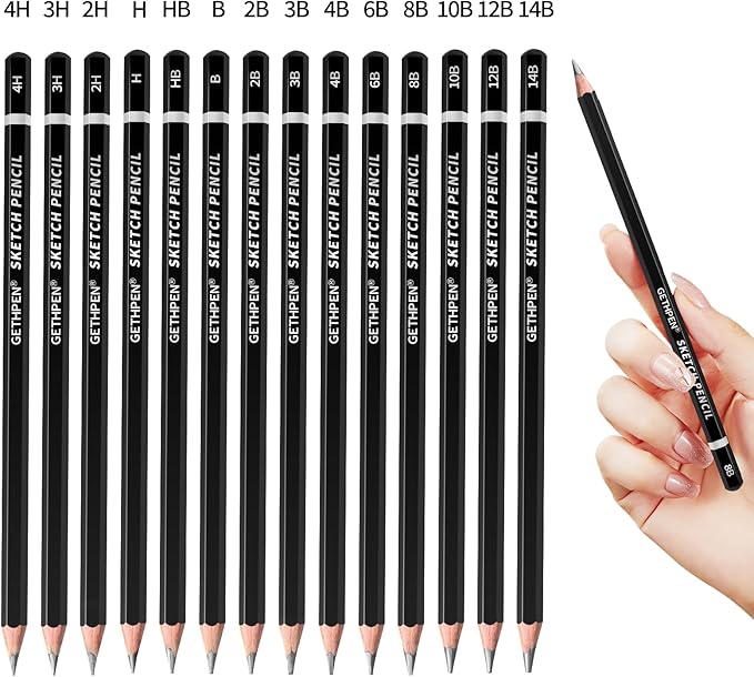 Professional Drawing Sketching Pencil Set - 14 Pieces Graphite Pencils(14B - 4H), Ideal for Drawing Art, Sketching, Shading, Artist Pencils for Beginners & Pro Artists