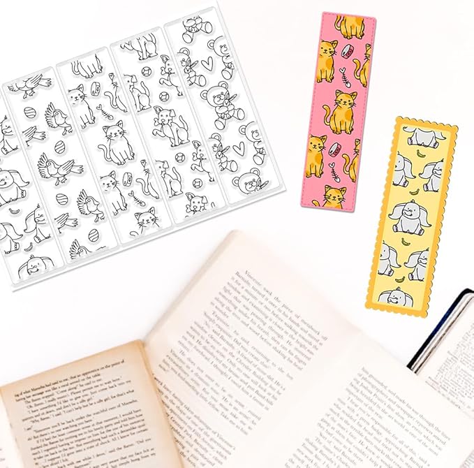 Animal Bookmark Clear Stamps 6.3x4.3 Rectangular PVC Silicone Stamps for Card Making DIY Scrapbooking Photo Album Journal