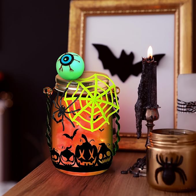 Halloween Crafts Activities for Kids Ages 4-12,6 Pack Glass Mason Jar for School Art Activities,Halloween's Craft Supplies,DIY Lantern Jar for Gifts Halloween Party Favors,Classroom Prizes
