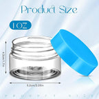 SATINIOR 12 Pack 1 oz Plastic Container Jars with Lids Round Clear Travel Cosmetic Container Slime Jars for Toiletries, Lotion, Cream, Ointments, Makeup, Rhinestone, Samples, Kitchen Storage(Blue)