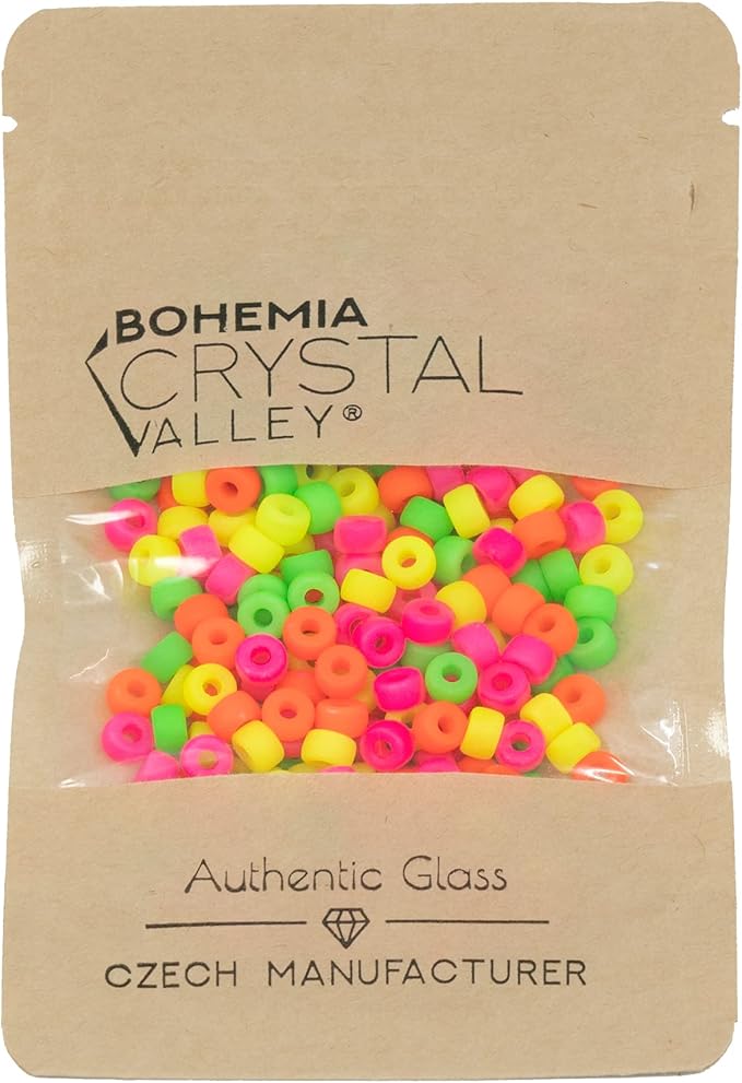 1.76 oz (ab. 240pcs) Mix of Big Pony Bagel Czech Glass Beads, 6mm (0.24 inch, Hole 0.08in) Semi Matte Neon Mix