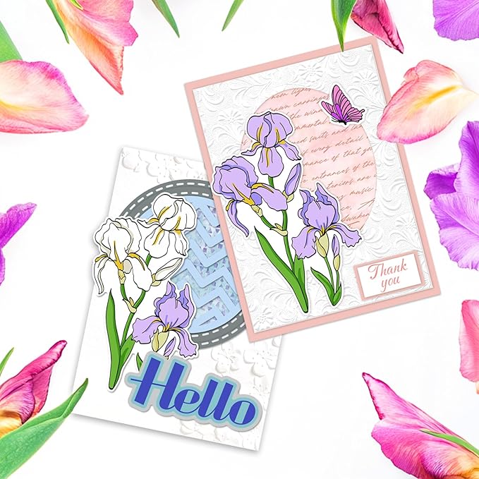 ORIGACH Iris Layering Stencil Stamp and Die Set for Card Making, Flower Stencil Template Silicone Clear Stamps and Metal Die Sets for DIY Scrapbooking Photo Album Crafting
