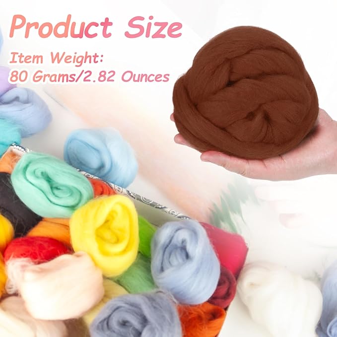 PATIKIL Wool Roving Yarn, 80G/2.82OZ Soft Felting Wool Pure Chunky Roving Yarn Bulk for Needle Felting Knitting Blanket Spinning Weaving DIY Craft, Light Khaki