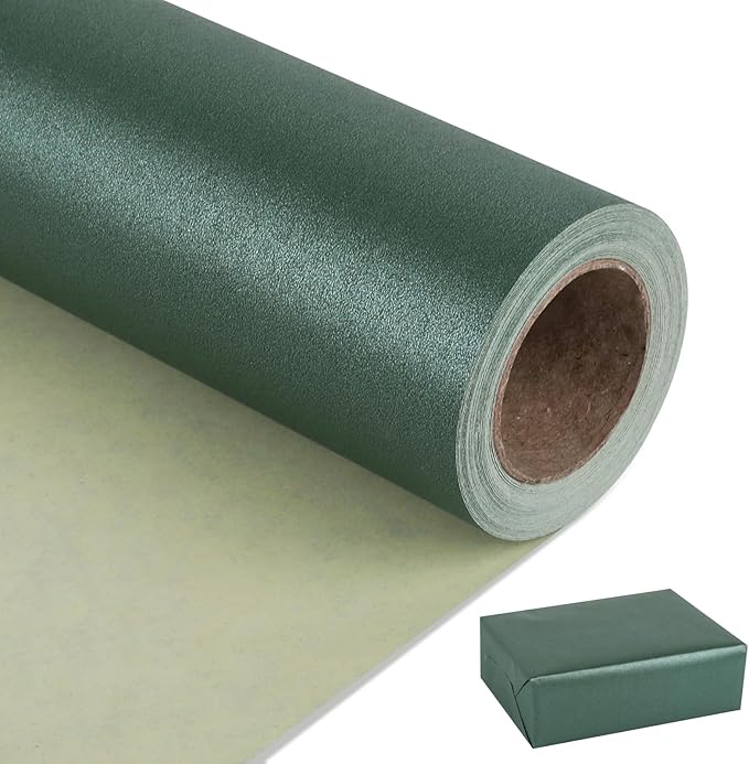 NESCCI Dark Green Matte Wrapping Paper,Solid Color Pearly-Lustre Paper,Gift Wrapping Paper,Perfect for Wedding,Valentine's Day,Birthday, Christmas,Baby Shower,DIY Bouquet (17 Inches X 32.8 Feet)