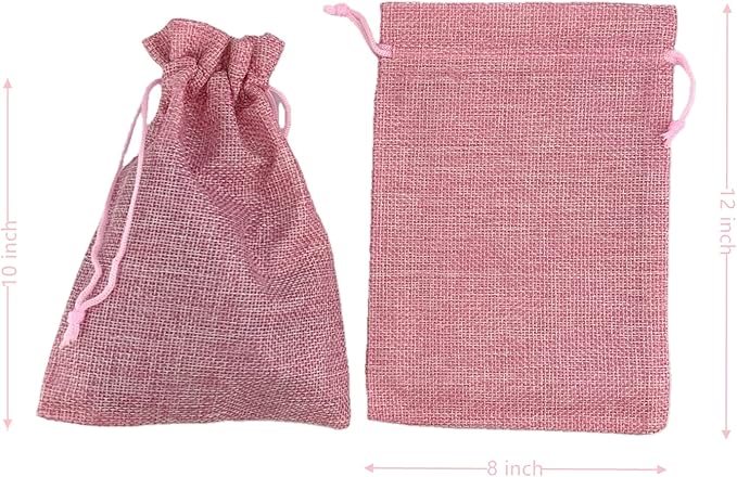 Palmhomee Pack of 12 Burlap Gift Bags with Drawstring Linen Jewelry Pouches Wedding Hessian Jute Bags for Birthday Jewelry and Treat Pouches Party Wedding Favors Gift Art and DIY Craft (8x12 Inch, Pink)