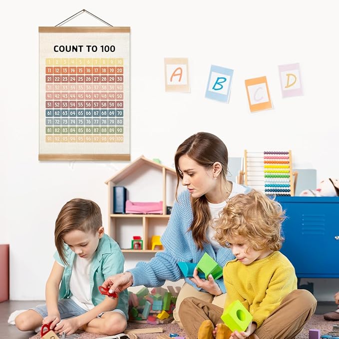 Numbers 1-100 Poster Chart, Number Chart Wall Art Decor, Boho Classroom Decor, Count to 100Learning Posters Banner for Classroom Nursery Kids Room Playroom Preschool Decorations (12x16inch 1-100)