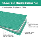 Headley Tools Thickened 24 x 36 Inch Self Healing Sewing Cutting Mat, A1 Rotary Cutting Sewing Mat for Crafts, Double Sided 5-Ply Table Cutting Board for Fabric Quilting Leather Hobby, (Green)
