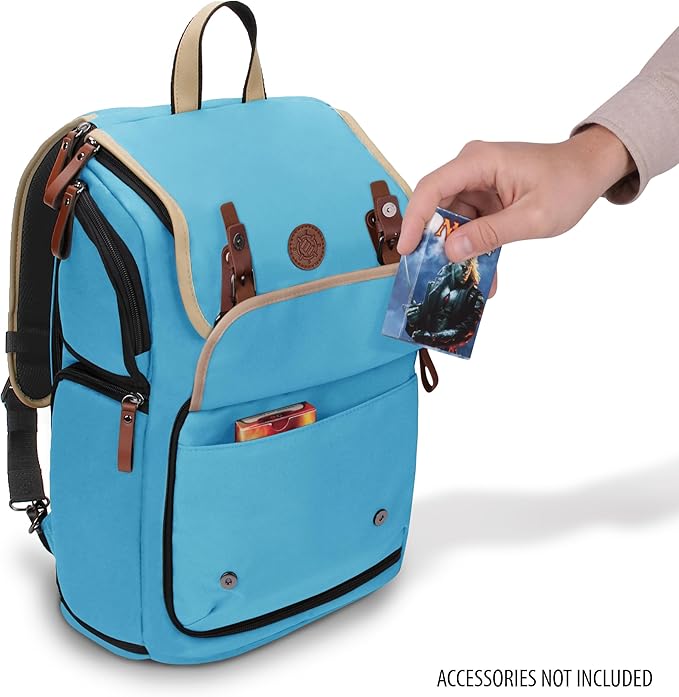 ENHANCE Designer Edition TCG Backpack - MTG Deck Bag Card Binder Space, TCG Deck Box Storage, MTG Playmat Holder - Card Storage Compatible with Magic the Gathering, Pokemon, Lorcana (Canvas Blue)