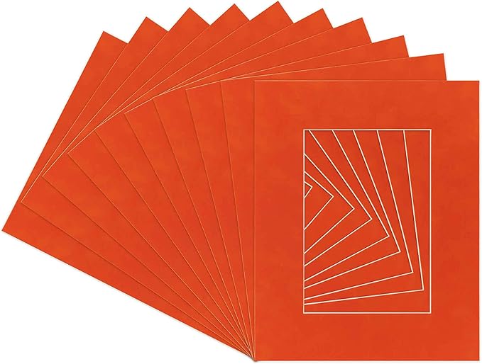 Pack of TEN 11x14 Mats Bevel Cut for 8.5x11 Photos - Acid Free Orange Suede Precut Matboards For Pictures, Photos, Framing - 4-ply Thickness