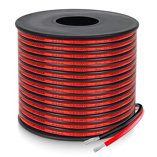 18 Gauge 2 Conductor PVC Tinned Copper Electrical Wires, 32.8FT/10M Red and Black Double Parallel Wire,0.82mm²，for DIY Projects, Home Electrical, Power Wiring,Car Speaker Wires, LED Wires.