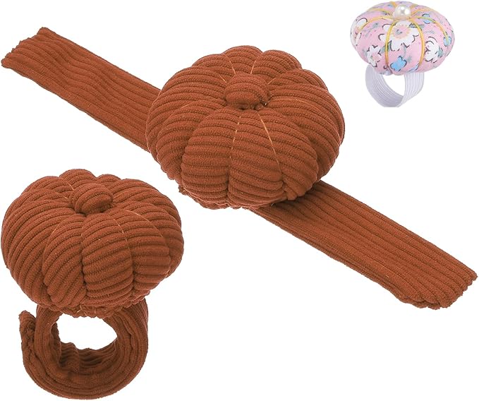 PATIKIL Wrist Pumpkin Pin Cushion, Snap Pin Cushion with Elastic Strap Ring Portable Embroidery Needle Pin Storage for Hand Craft Knitting, Brown