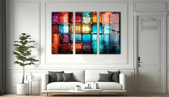 SpiritualHands Magical Light Play and Stunning Colors Tempered Glass Wall Art Painting for Living Room, Tempered Glass Modern Prints Decor, Large Vivid Color Panel for Bedroom, Kitchen, or Office