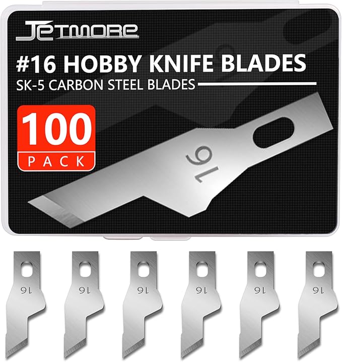 100 Pack Hobby Blades Craft Knife Blade Refill #16 Hobby Knife Replacement Blades with Storage Box for DIY Cutting Caving