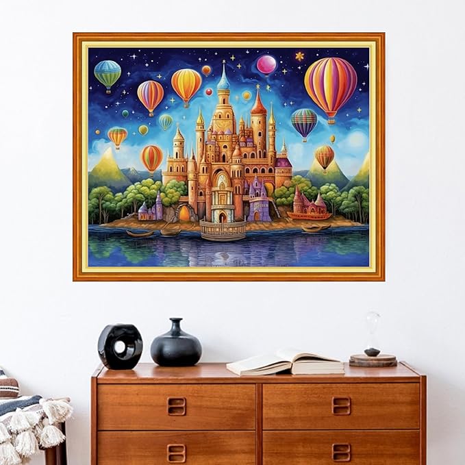 Redxing Stamped Cross Stitch Kits Full Range of Embroidery Starter Kits- Needlepoint Counted Cross Stitch Kits for Beginner Adults 11CT Printed Embroidery Kit-Dream Castle 16x20 inchs