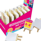 AUREUO Mini Canvas and Easel Set - 4x4 Inch/ 12 Pack - 2/5 Inch Profile Small Square Canvas with Display Stand - Art Gift Set Bulk Pack Canvases for Acrylic Painting & Craft