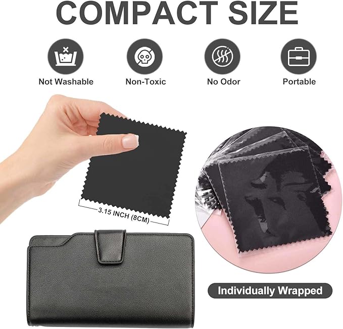 SEVENWELL 100pcs Jewelry Cleaning Cloth Black Polishing Cloth for Sterling Silver Gold Platinum Small Silver Polish 8x8cm