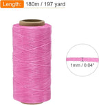 MECCANIXITY Waxed Thread,197 Yard 1mm 210D Flat Wax Thread Polyester Waxed String for Leather Sewing Hand Weaving Book Binding Home Decoration,Rose Red
