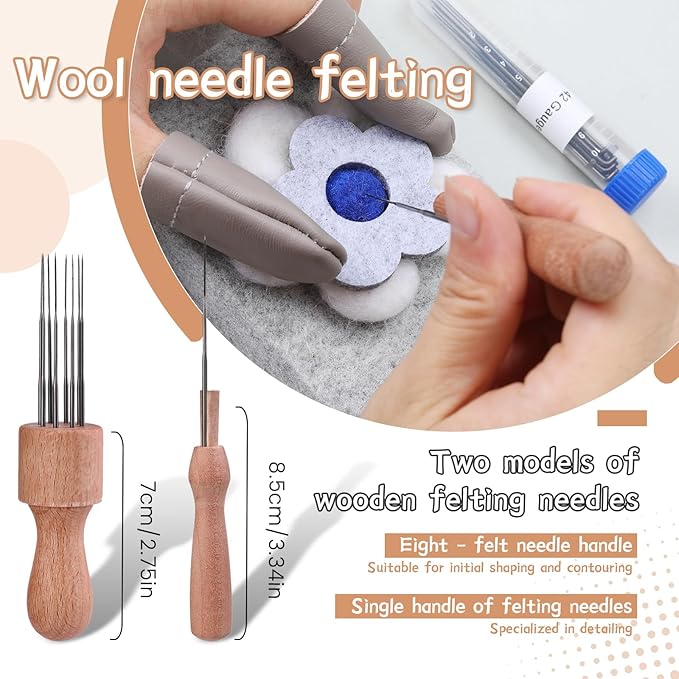 SOCNITC Needle Felting Tools, Needle Felting Kit, 4.5"x3.5" Needle Felting Pad, Wooden Handle Scissor for Beginner & Professional DIY
