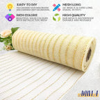 Anivia Deco Mesh Ribbon, 10inch x 30 Feet Each Roll Metallic Foil Mesh Ribbon for Wreaths Swags, Holloween, and Christmas Tree Decoration (Ivory/Gold Foil)