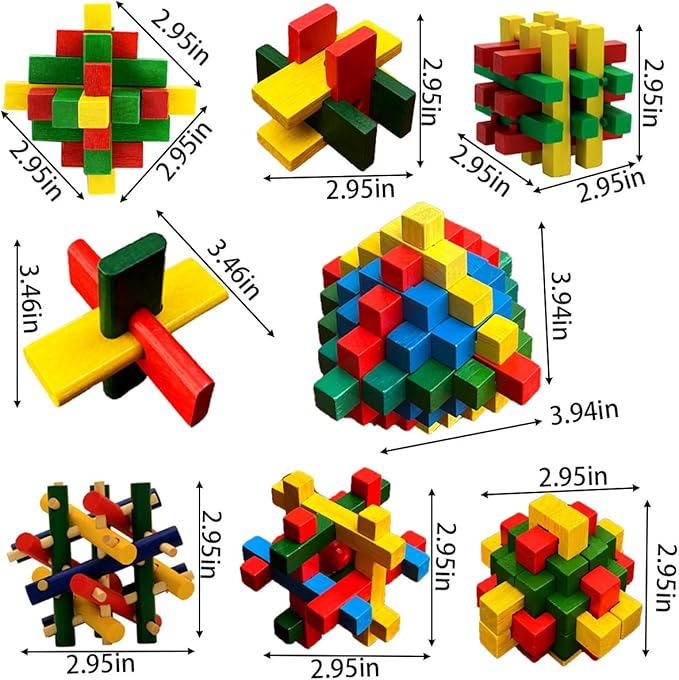 18 Pack Wooden Brain Teaser Puzzles Wooden Burr Puzzles Brain Teaser Puzzle with Gift Packing Box Magic Puzzle Games Toys for Kids and Adults by AHYUAN (Colorful Wood)